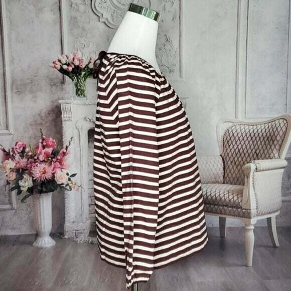 J. Crew Brown Cream Striped Boat Neck Long Sleeve Blouse Shirt Size Small NWOT - Picture 6 of 11